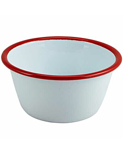 Enamel Round Deep Pie Dish White with Red Rim 12cm