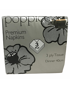 Poppies Napkins Grey 8 Fold 3ply 40cm