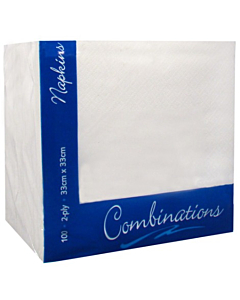 Combinations 2 Ply White Napkins 33cm