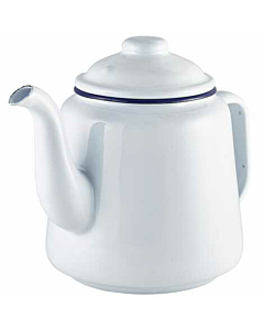 Enamel Teapot White with Blue Rim 1L