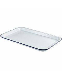 Enamel Serving Tray White with Blue Rim 33.5x23.5x2.2cm