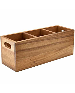 GenWare Acacia Wood 3 Compartment Cutlery Box