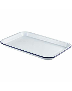 Enamel Serving Tray White with Blue Rim 38.2x26.4x2.2cm