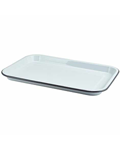 Enamel Serving Tray White with Grey Rim 33.5x23.5x2.2cm