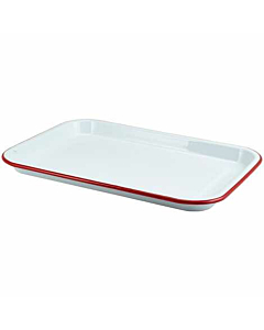 Enamel Serving Tray White with Red Rim 33.5x23.5x2.2cm