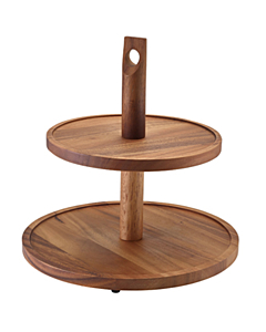 GenWare Acacia Wood Two Tier Cake Stand