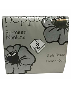 Poppies Napkins Grey 4 Fold 3ply 40cm