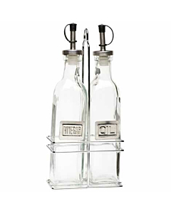 Square Glass Oil & Vinegar With Chrome Stand
