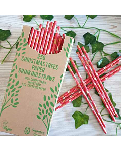 Swantex Paper Drinking Straws with Christmas Tree Design