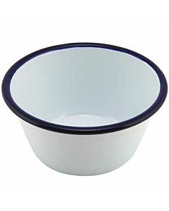 Enamel Round Deep Pie Dish White & Blue 12cm