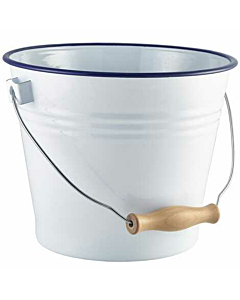 Enamel Bucket White with Blue Rim 22cm Dia