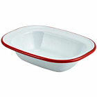 Enamel Rect. Pie Dish White with Red Rim 16cm