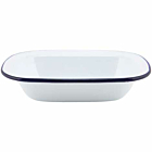 Enamel Rect. Pie Dish White & Blue 18cm