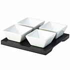 Genware Black Wooden Tray With 4 Dip Dishes