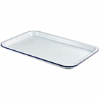 Enamel Serving Tray White with Blue Rim 33.5x23.5x2.2cm