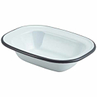 Enamel Rect. Pie Dish White with Grey Rim 16cm