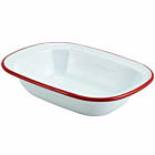 Enamel Rect. Pie Dish White with Red Rim 20cm