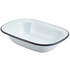 Enamel Rect. Pie Dish White with Grey Rim 20cm