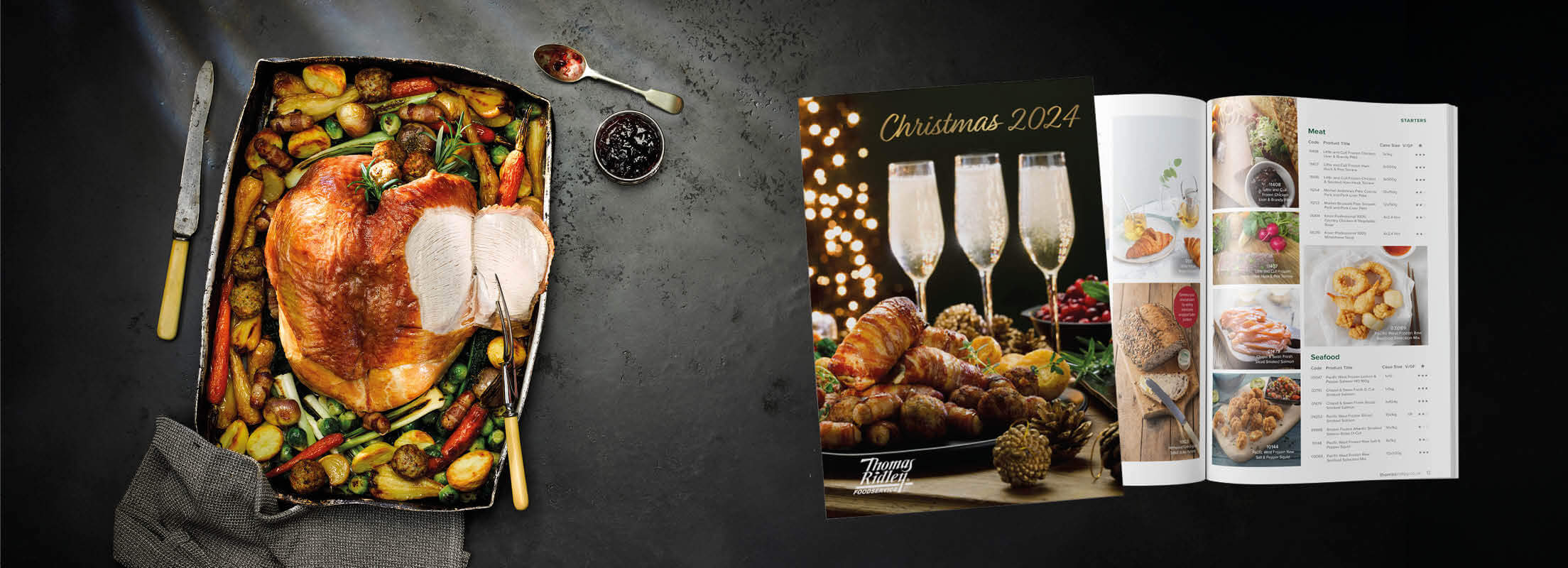 Christmas Dinner with front cover and inside of the brochure