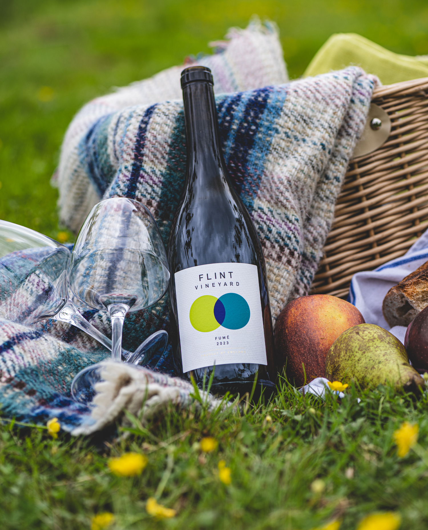 A bottle of Fume Wine in a picnic set up