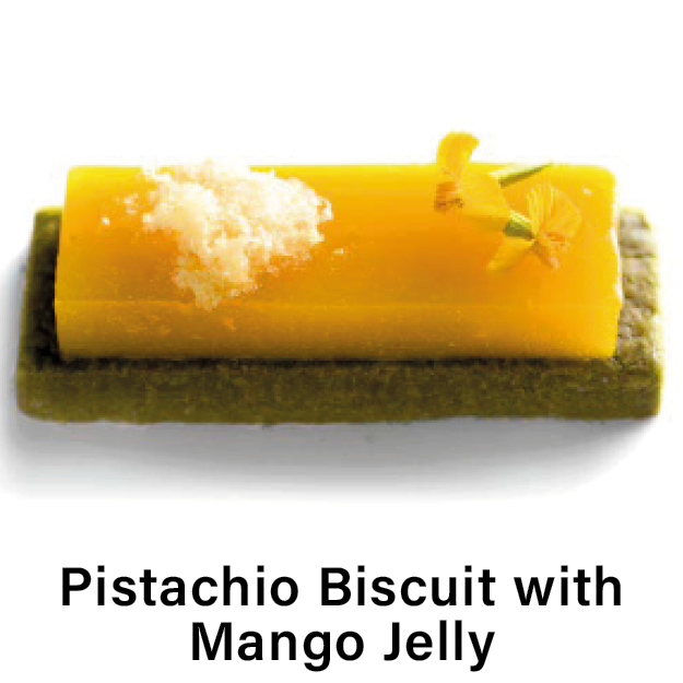 Pistachio Biscuit with Mango Jelly