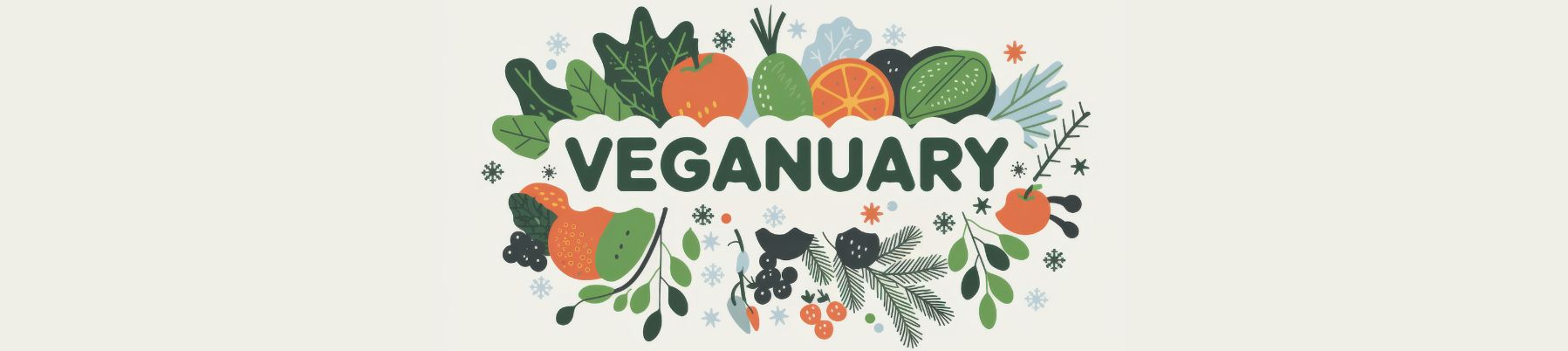 Veganuary text with orange and green fruit surrounding it 